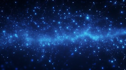 Obraz premium An abstract background of many moving small blue particles and lines. Chaotic Brownian particle motion. 3D render.