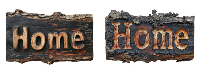Burnt Wood Sign Home Set Isolated on Transparent or White Background, PNG