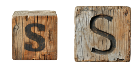 White Wooden Blocks with Letter "S" Set Isolated on Transparent or White Background, PNG