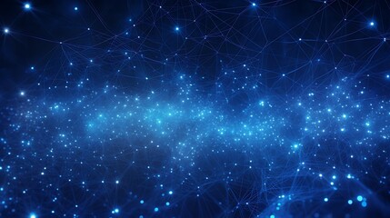 Fototapeta premium An abstract background of many moving small blue particles and lines. Chaotic Brownian particle motion. 3D render.