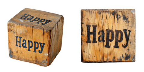 Happy Wooden Block Set Isolated on Transparent or White Background, PNG