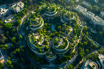 Aerial Views of Urban Areas with Innovative Architecture Sustainable Cityscapes