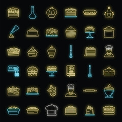 Confectioner home icons set. Outline set of confectioner home vector icons neon color on black
