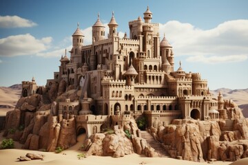 Medieval Stronghold with Weathered Stone, on an isolated Sienna Brown background, Generative AI