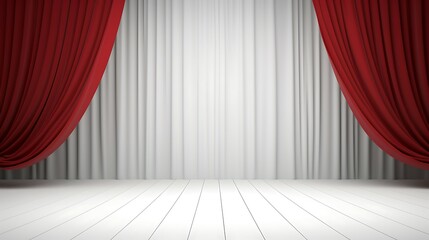 empty podium for product presentation on White stage curtain for theater
