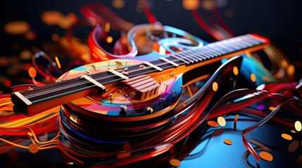 Colorful retro abstraction of musical instruments, modern and abstract multicolor music background...