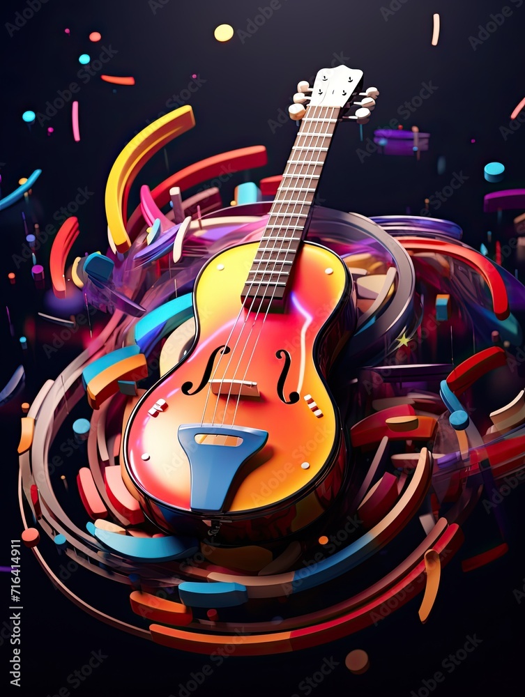 Poster colorful retro abstraction of musical instruments, modern and abstract multicolor music background w