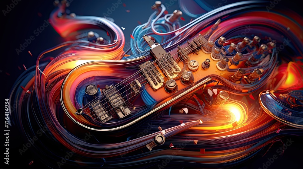 Poster colorful retro abstraction of musical instruments, modern and abstract multicolor music background w