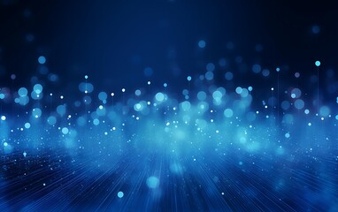 Obraz premium An abstract background of many moving small blue particles and lines. Chaotic Brownian particle motion. 3D render.