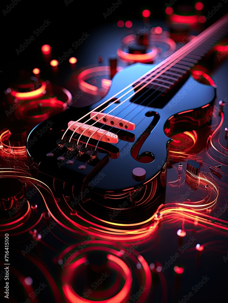 Poster colorful retro abstraction of musical instruments, modern and abstract multicolor music background w