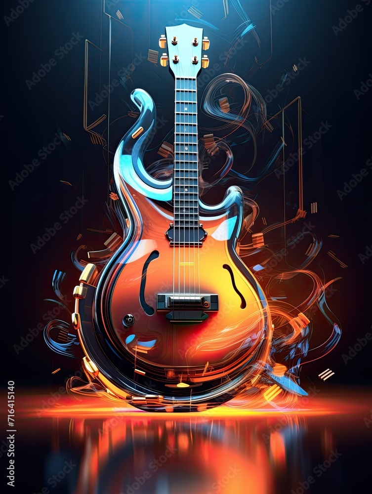 Poster colorful retro abstraction of musical instruments, modern and abstract multicolor music background w