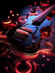 Colorful retro abstraction of musical instruments, modern and abstract multicolor music background with fluid structure, violin and guitar, generative ai