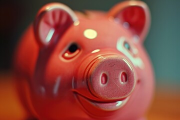 A pink piggy bank sitting on top of a wooden table. Perfect for financial planning and savings concepts
