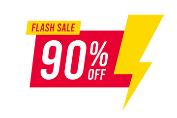 Flash sale discounts 90 percent off. Red and yellow template on white background. Vector illustration