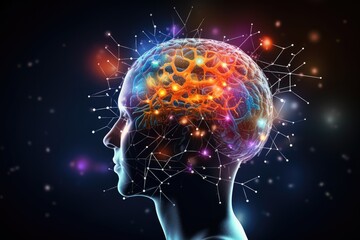 Fototapeta premium Colorful emotional brain harmonizes subcortical networks mind learning efficiency. Amidst cognitive resonance resource management growth mindset. Emotional expression gamma wave neural communication