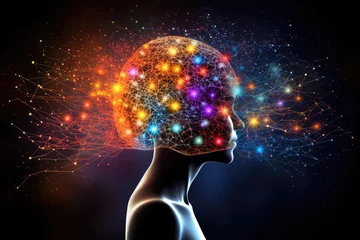 Foto op Aluminium Colorful emotional brain harmonizes subcortical networks mind learning efficiency. Amidst cognitive resonance resource management growth mindset. Emotional expression gamma wave neural communication © Leo