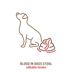 Blood in dogs stool. Linear icon, pictogram, symbol.