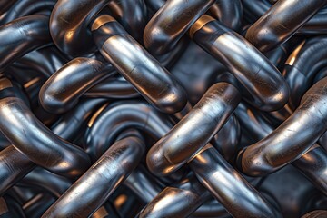 A detailed close-up view of a bunch of metal pipes. This image can be used to illustrate industrial processes or construction projects