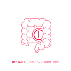 IBS, gut inflammation, pain, angriness sign. Editable vector illustration
