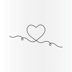 Heart continuous one line drawing outline vector illustration