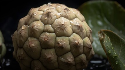 Fototapeta premium Fresh soursop with water splashes and drops on black background