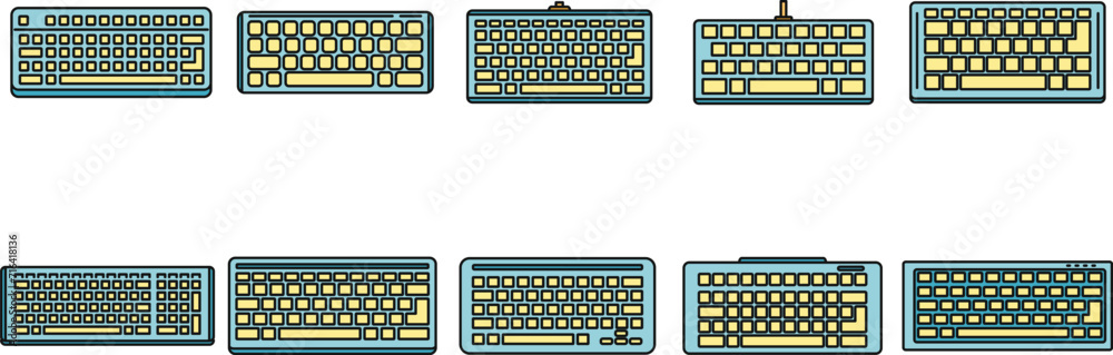 Fototapete work keyboard icons set. outline set of work keyboard vector icons thin line color flat on white