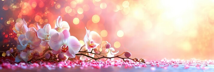 Small Bouquet Whitepurple Orchids Flowers Vase, Banner Image For Website, Background, Desktop Wallpaper