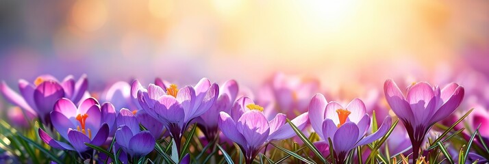Spring Background Violet Crocus Flowers Park, Banner Image For Website, Background, Desktop Wallpaper