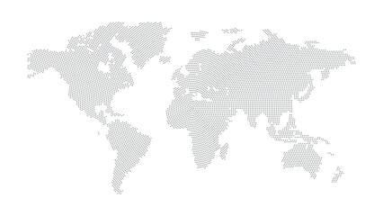 Dotted grey world map displayed on a transparent background. A dotted grey world map displayed on a transparent background, showcasing global geography.