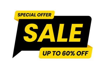 Special offer sale up to 60 percent off. Black and yellow template on white background. Vector illustration