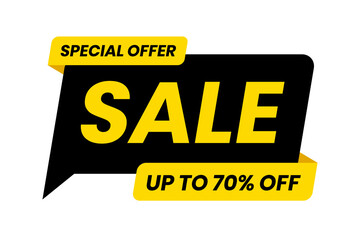 Special offer sale up to 70 percent off. Black and yellow template on white background. Vector illustration