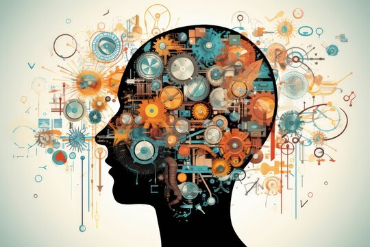 Aging brain complex puzzle - mind game ingenious synapses pathways. Wit visionary, brain's visualization, splashy brilliant. Conceptual thinking innovative witty neurological quirky mental human axon.