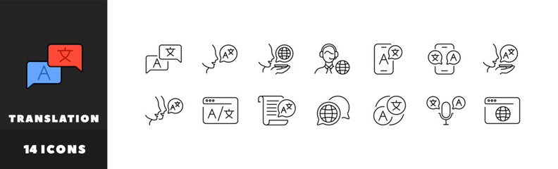 Obraz premium Translation icon set. Linear style. Vector icons