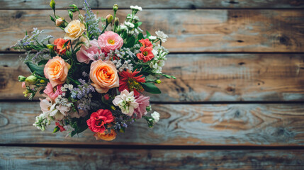 Fototapeta na wymiar Bouquet of flowers on a wooden table