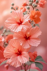 coral tropical flowers pink hibiscus flowers background wallpaper free