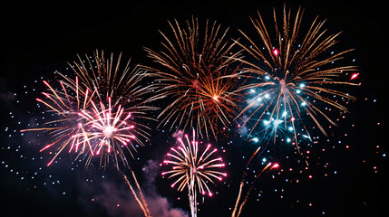Fototapeta na wymiar From below shot of wonderful vivid fireworks