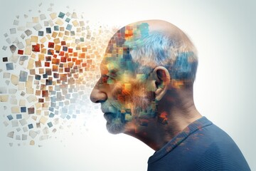 Cognitive decline, brain jigsaw puzzle disorder aging brain weave complex tapestry. Forgetfulness, dementia, creativity coalesce cerebral processes. Brainwave of neurodesign innovative brainstorming,