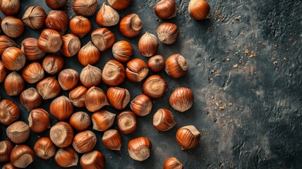 Background with Hazelnuts. Top view of nuts
