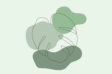 Boho Minimalist Bliss: Abstract Monstera Leaf Line Art in Pastel Aesthetic, 