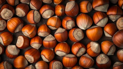 Background with Hazelnuts. Top view of nuts