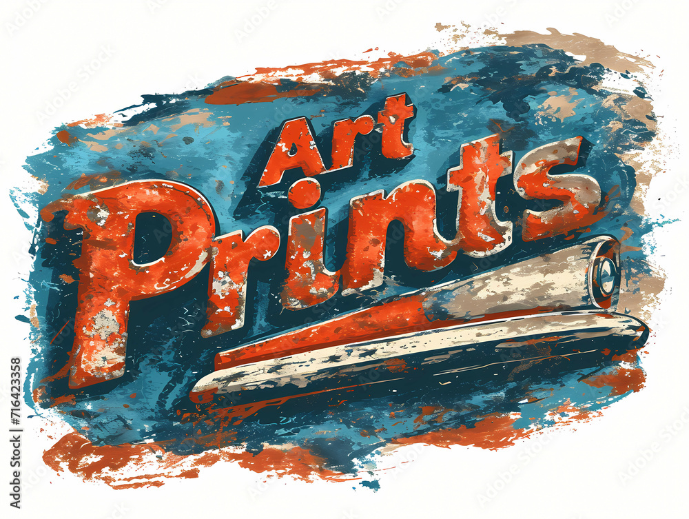 Fototapete stylish logo with the text art prints, a art sign with a rolled up scroll