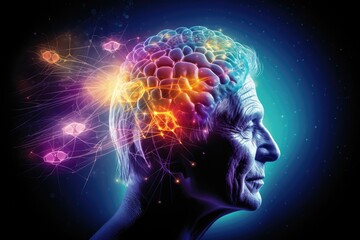 Cognitive decline, disorder, aging brain mosaic of thoughts forgetting dementia, mental mind patterns. Neuro creativity, innovative brainwaves ingenious, variegated neural landscape cognition tapestry