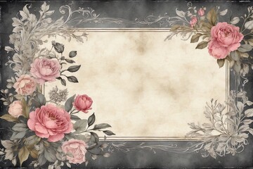 vintage background with flowers, perfect for cards, greetings and congratulations, copy space with florals, shabby chic look