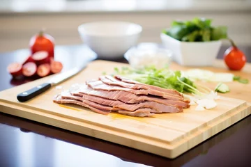 Printed kitchen splashbacks Beijing sliced peking duck on chopping board