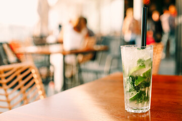 Cold cocktail on bar table