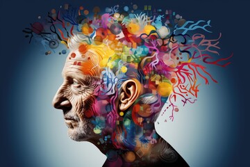 Cognitive decline, disorder, aging brain mosaic of thoughts forgetting dementia, mental mind...