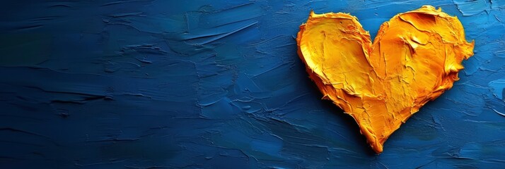 Yellow Plaster Heart On Blue Background, Banner Image For Website, Background, Desktop Wallpaper