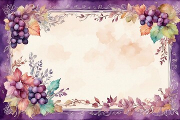 watercolor aged vineyard framework with grape for cards, greetings and congratulations, shabby chic look paper - obrazy, fototapety, plakaty