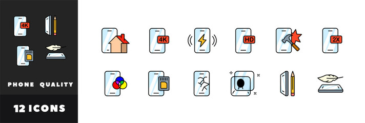 Phone quality icon set. Phone flat set. Vector icons