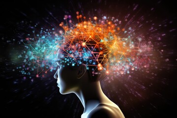 Vivid creative ideation - brain radiant symphony of ingenious imagery, wit neural graphics, psychedelic visualization. Chromatic neurons dance in witty, neural neon tapestry of imaginative thinking